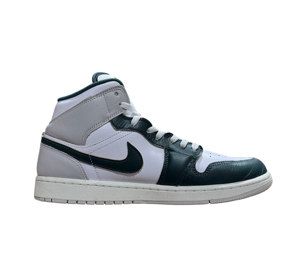Genesis Boutique Jordan 1 Mid Oxidized Green sneakers in white and dark green leather with white laces