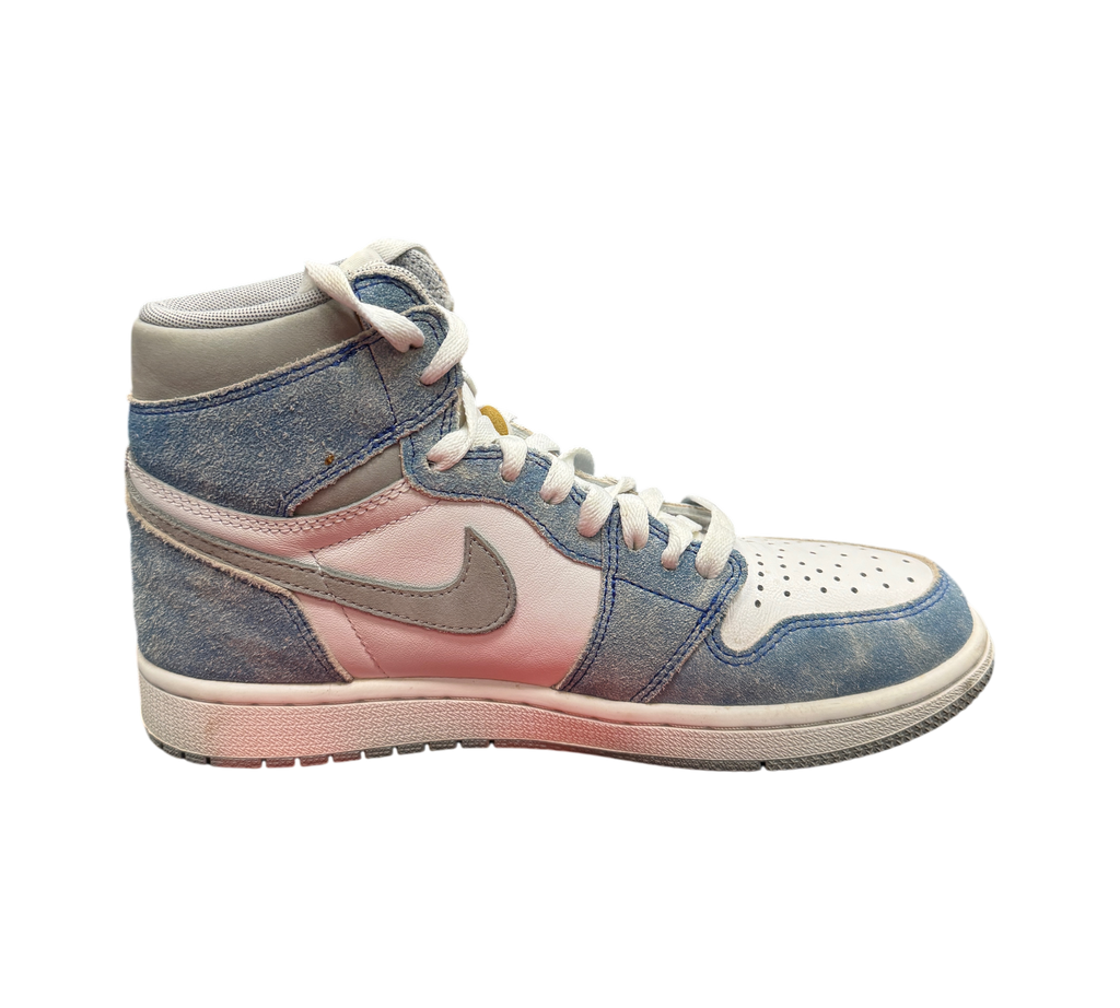 Genesis Boutique Jordan 1 GS Hyper Royal sneakers featuring blue distressed suede and white leather side profile