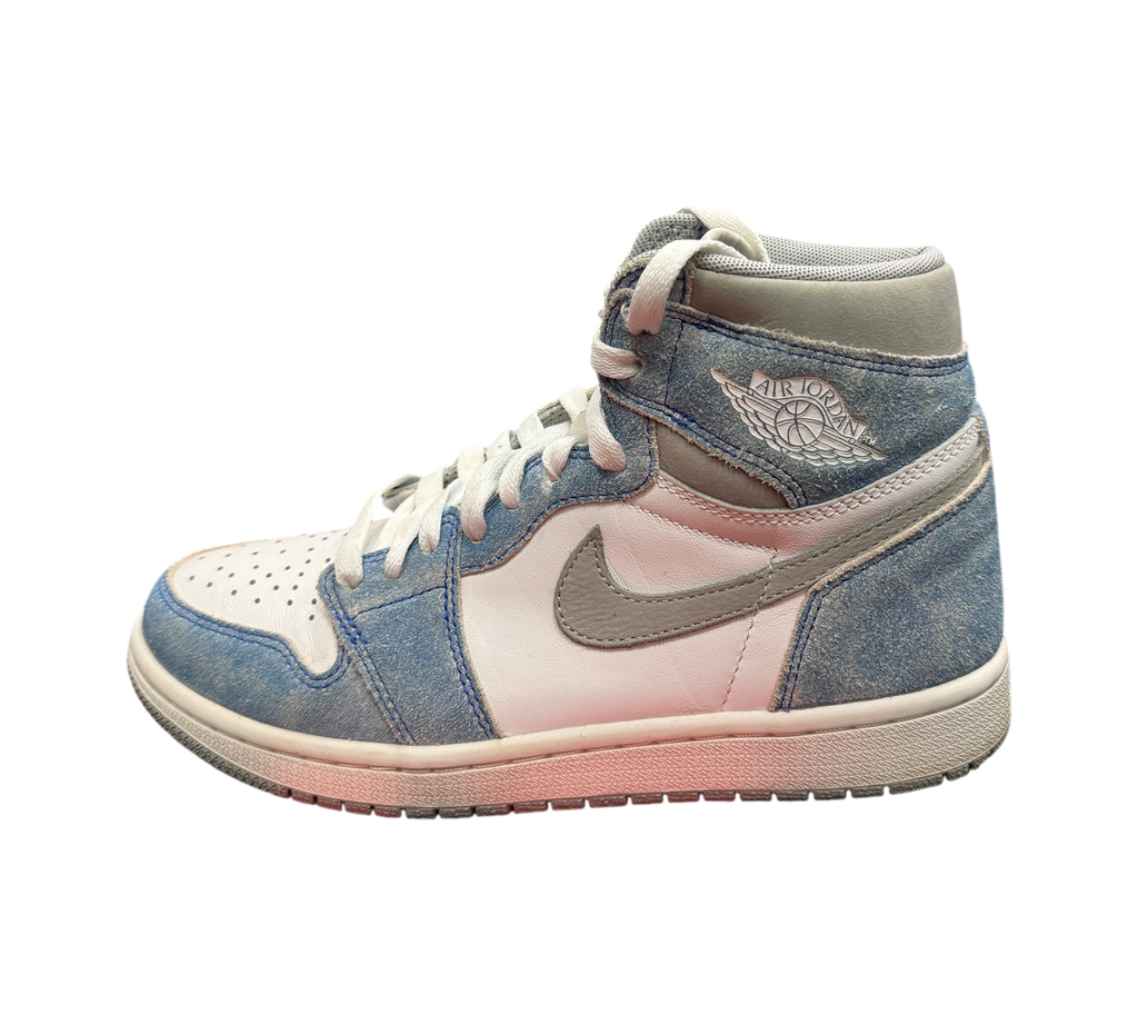 Genesis Boutique Jordan 1 GS Hyper Royal high-top sneakers in blue and white suede with grey leather swoosh