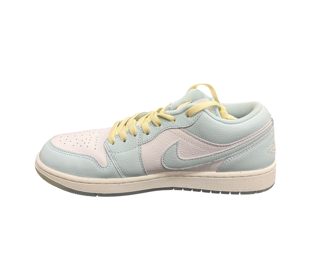 Genesis Boutique Jordan 1 Low Glacier Summit White sneakers in light blue and white leather with yellow laces