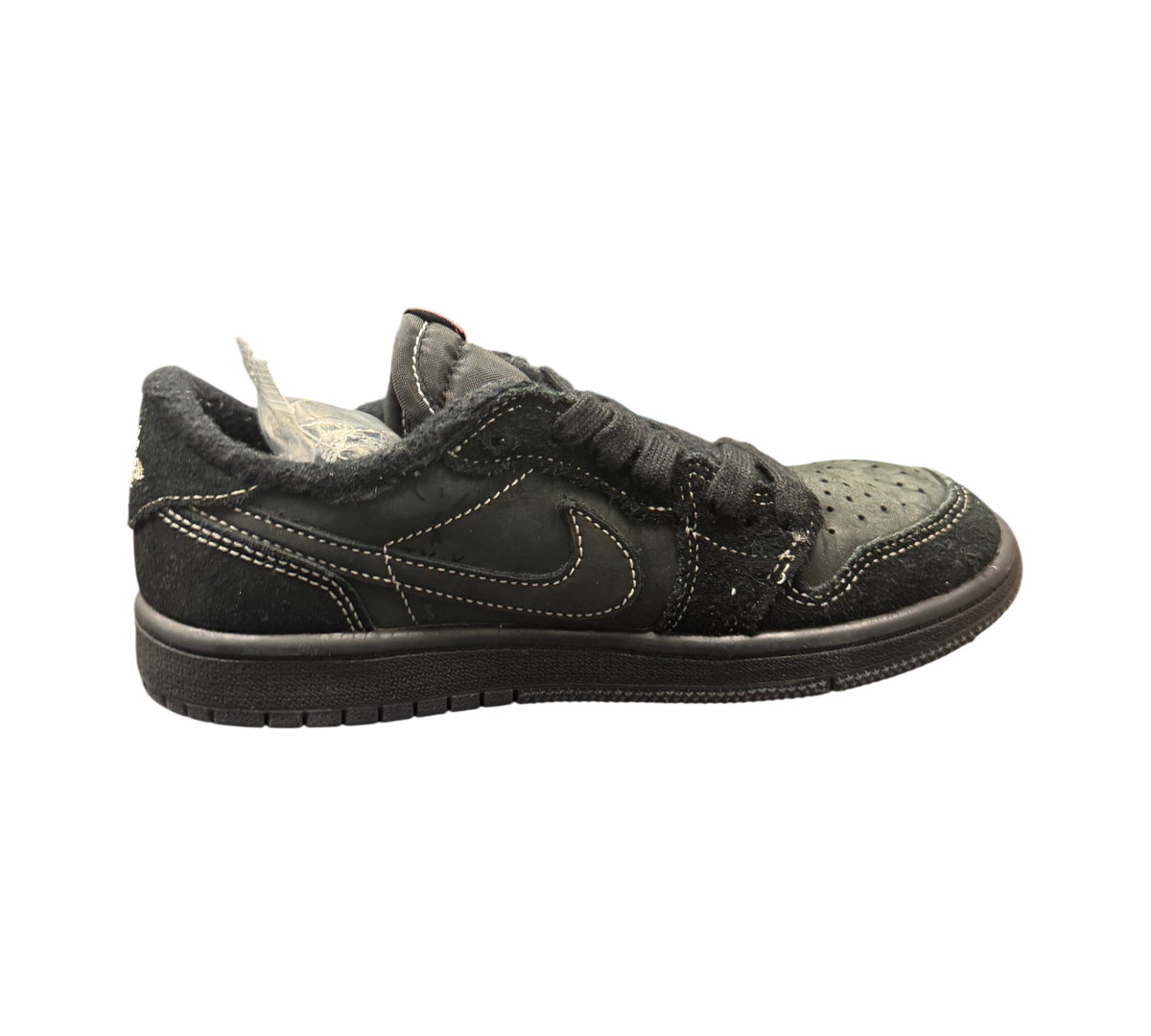 Genesis Boutique Jordan 1 Low Travis Scott Phantom PS sneakers in black suede with white contrast stitching