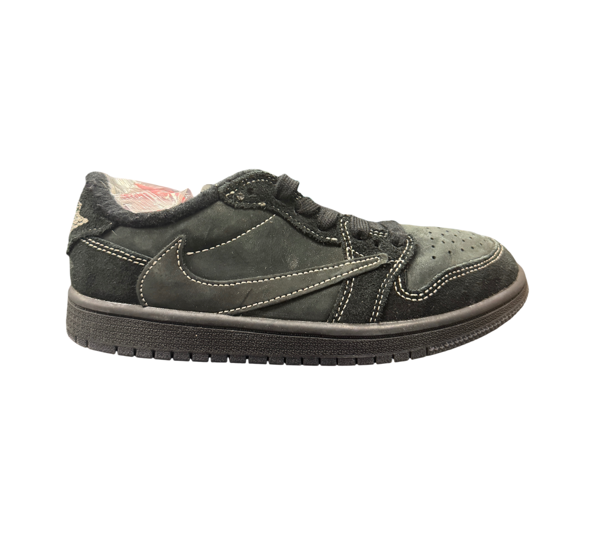 Genesis Boutique Jordan 1 Low Travis Scott Phantom PS sneakers in black suede with white contrast stitching