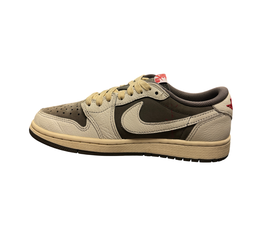 Genesis Boutique Jordan 1 Low Travis Scott Reverse Mocha sneakers in brown and off-white leather with side swoosh