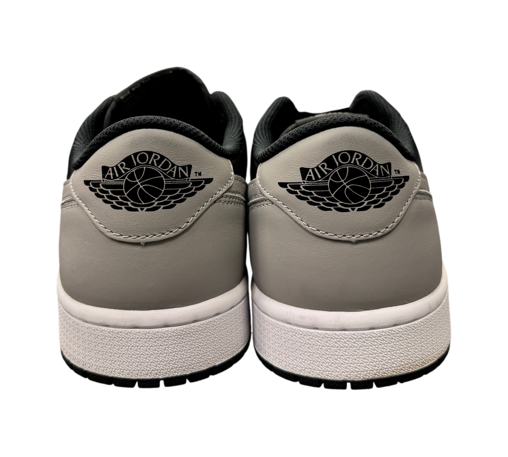 Genesis Boutique used Jordan 1 Low Shadow sneakers featuring grey and black leather with Air Jordan wing logo on heels