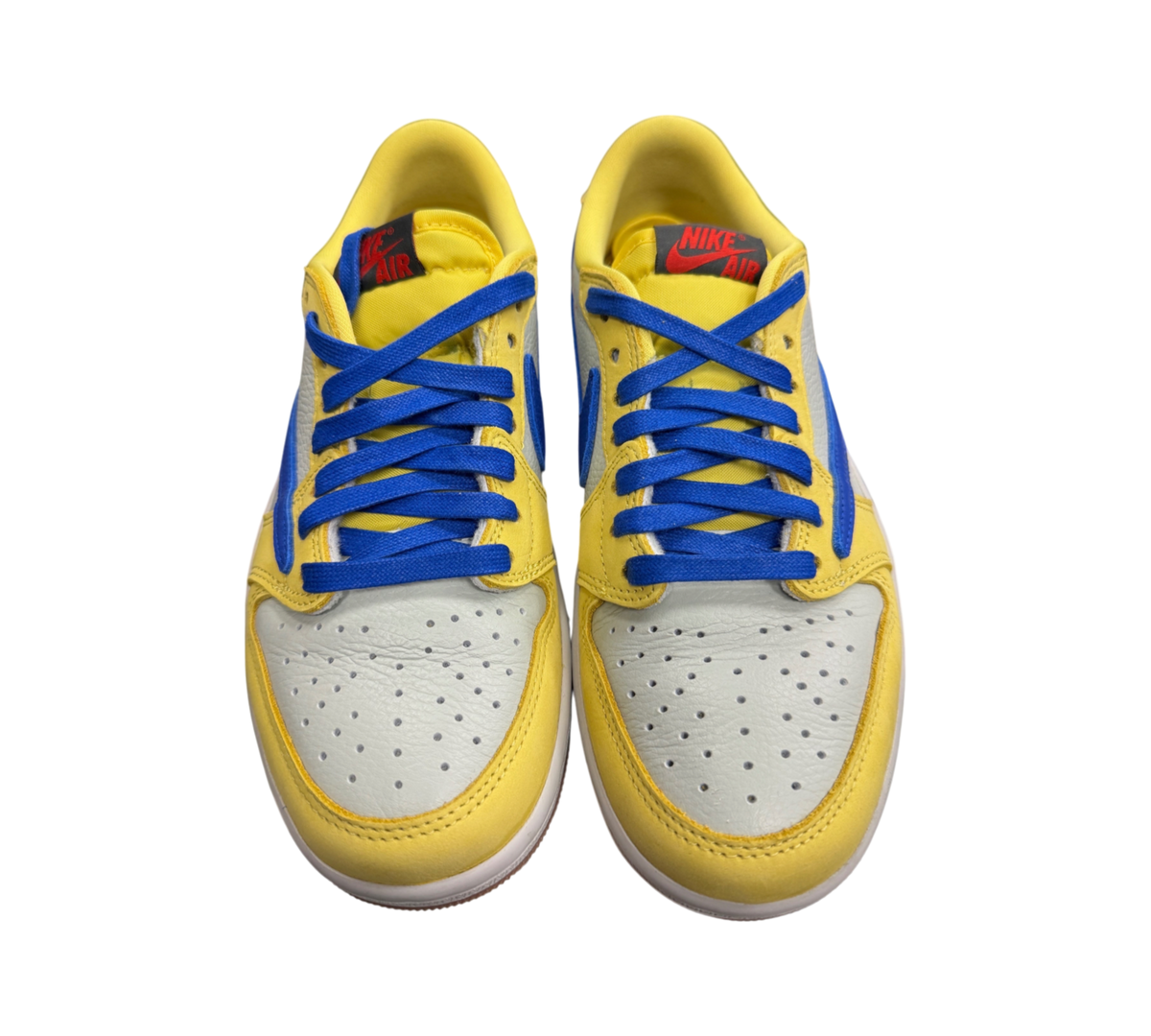 Genesis Boutique Jordan 1 Low Travis Scott Canary sneakers in yellow and light grey leather with blue laces