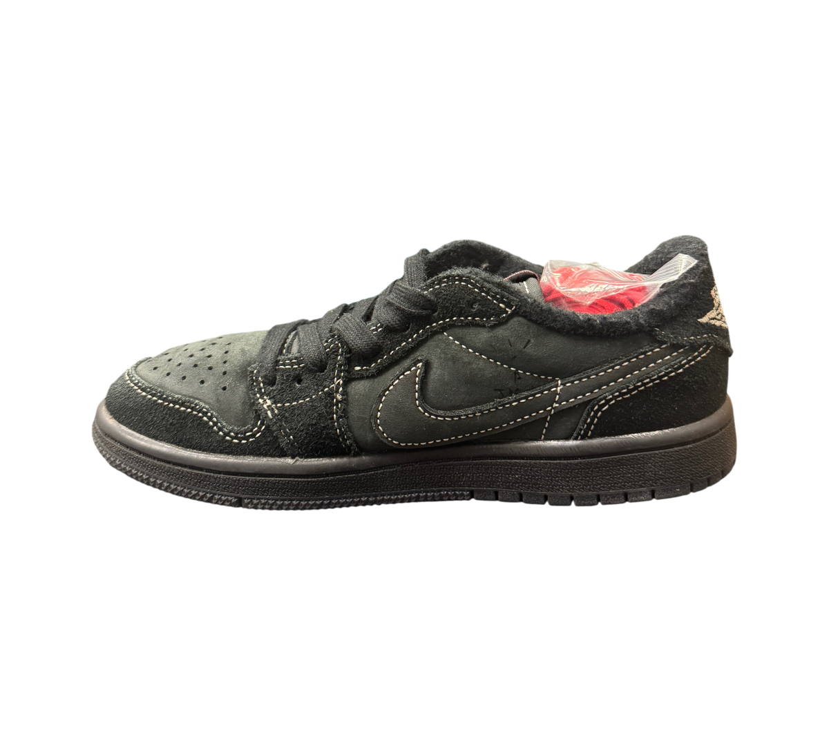 Genesis Boutique Jordan 1 Low Travis Scott Phantom PS sneakers in black suede with white contrast stitching