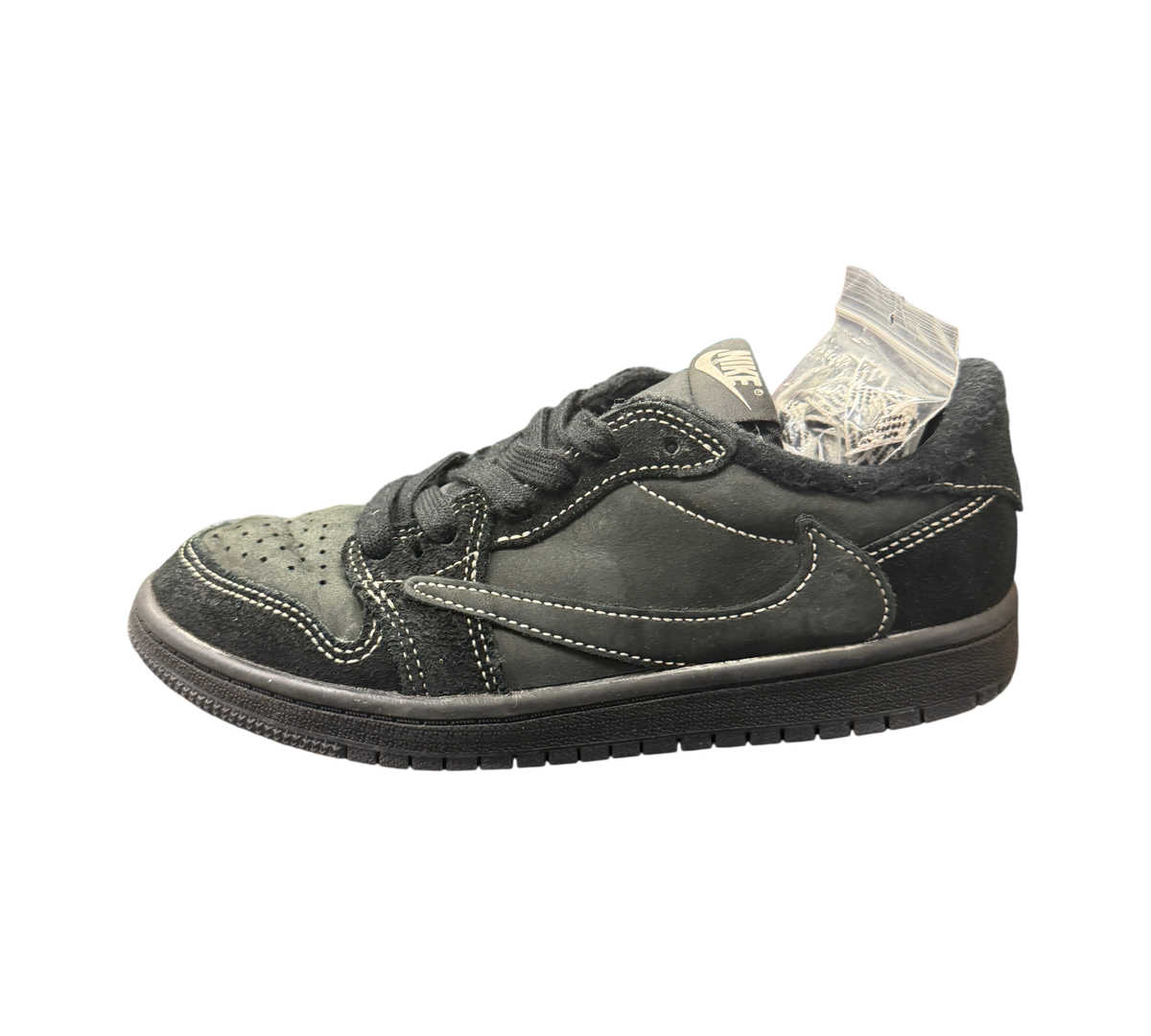 Genesis Boutique Jordan 1 Low Travis Scott Phantom PS sneakers in black suede with white contrast stitching