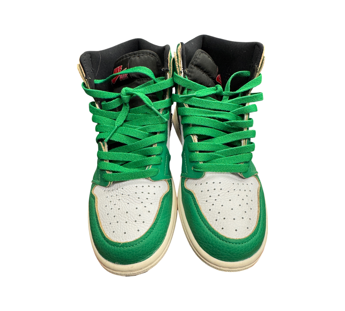 Genesis Boutique pre-owned Jordan 1 High Lucky Green sneakers in white and green leather with green laces