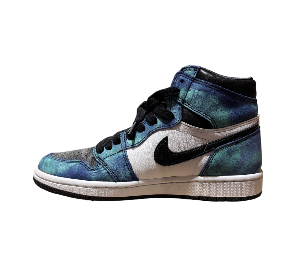 Genesis Boutique Jordan 1 Tie Dye high-top sneaker in blue and black leather with white side panels