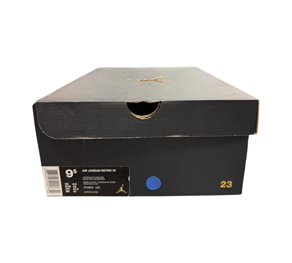 Genesis Boutique Jordan 10 Double Nickel sneaker box with size 9.5 label and gold Jumpman logo on black lid