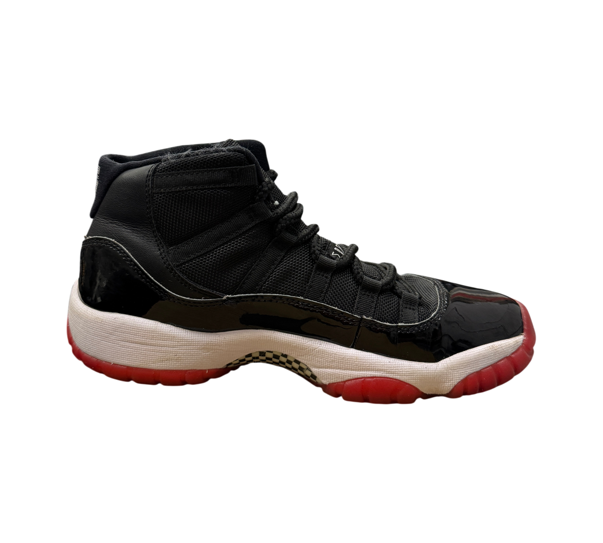 Genesis Boutique used Jordan 11 GS Bred sneakers in black and red with patent leather and white midsole