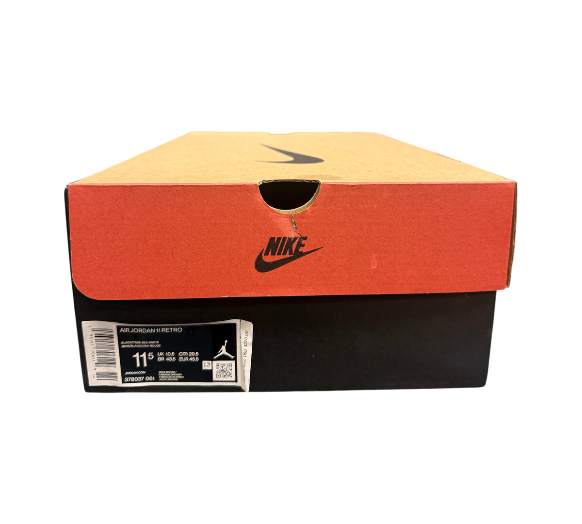 Genesis Boutique Jordan 11 2019 Bred retro sneakers box. Black and red.