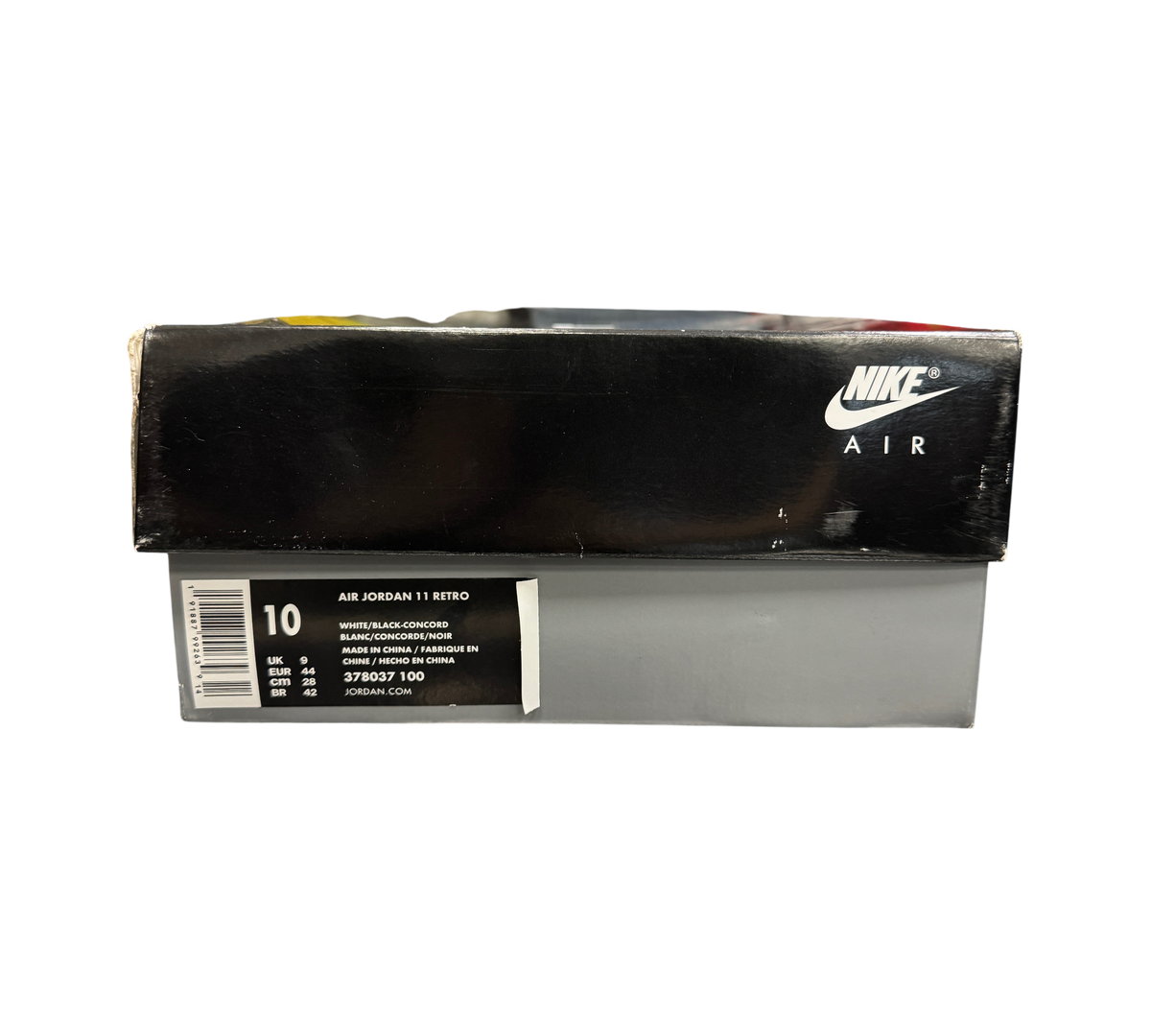 Genesis Boutique Jordan 11 Concord shoe box with size 10 label and Nike Air branding on black lid