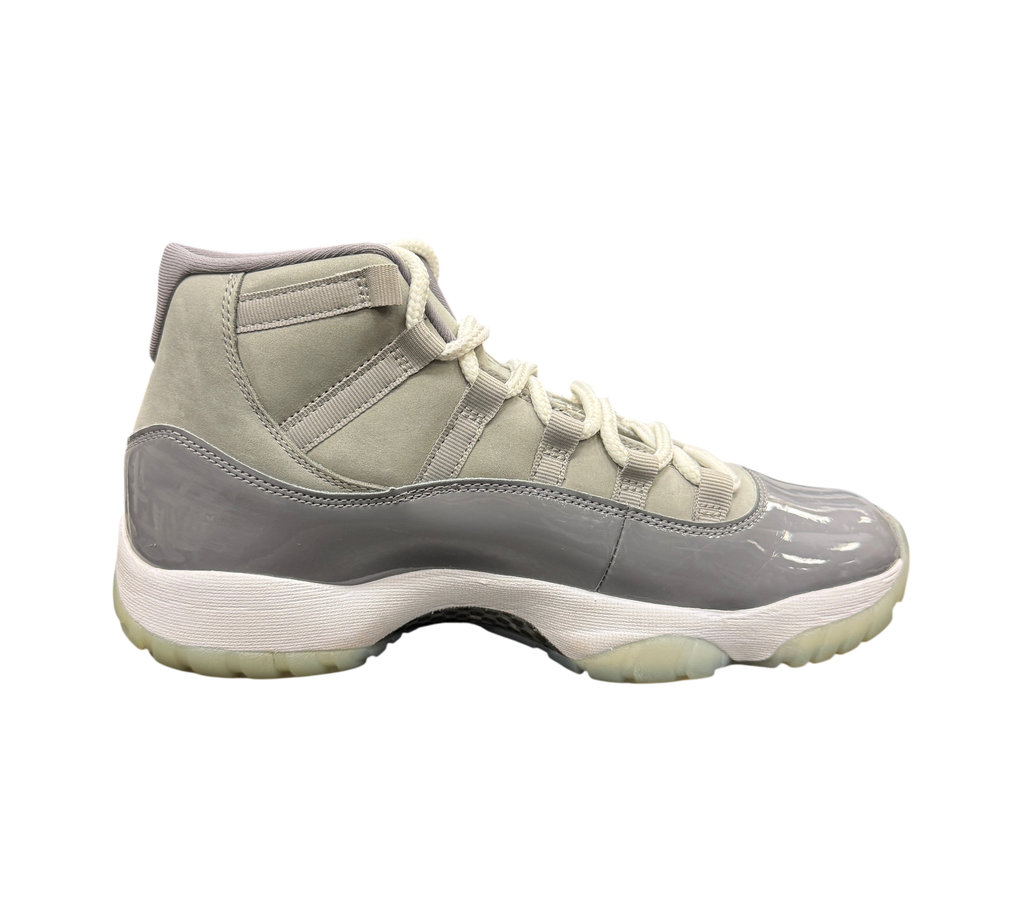 Genesis Boutique pre-owned Jordan 11 Cool Grey sneakers featuring grey nubuck and patent leather with white laces
