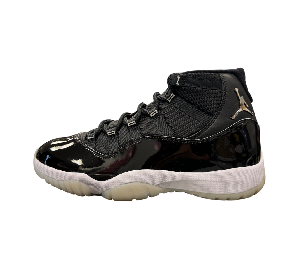 Genesis Boutique Jordan 11 Jubilee sneakers in black patent leather with metallic silver Jumpman logo