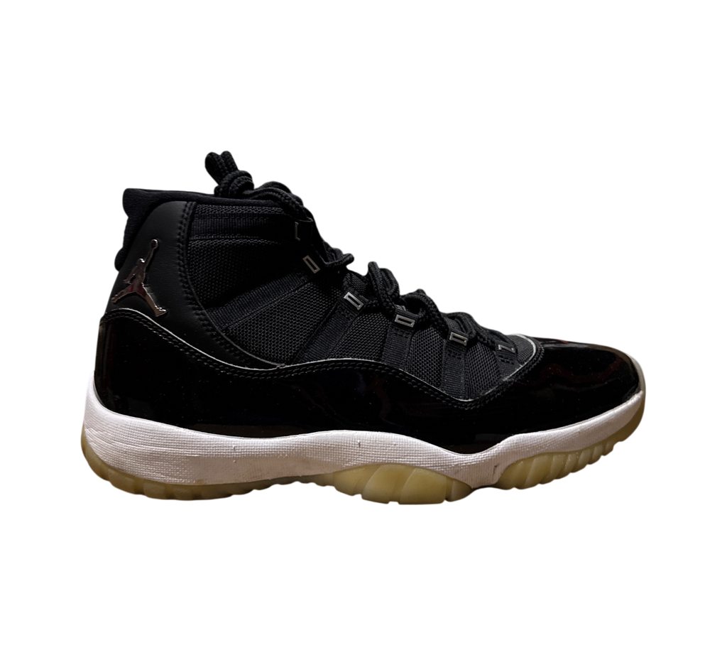 Genesis Boutique Jordan 11 Jubilee sneakers in black patent leather and mesh with a white midsole and translucent sole