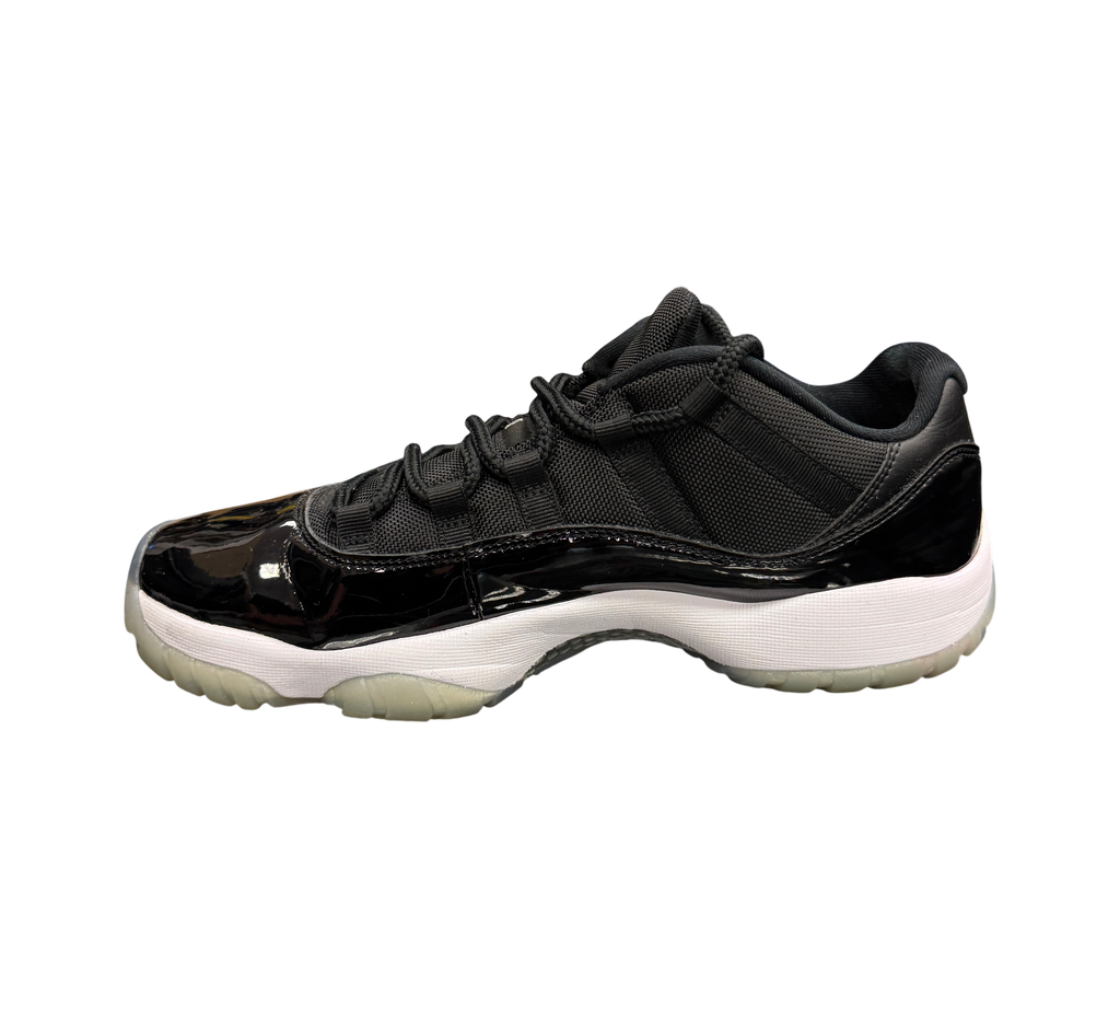 Genesis Boutique pre-owned Jordan 11 Low Space Jam sneakers featuring black patent leather and mesh upper