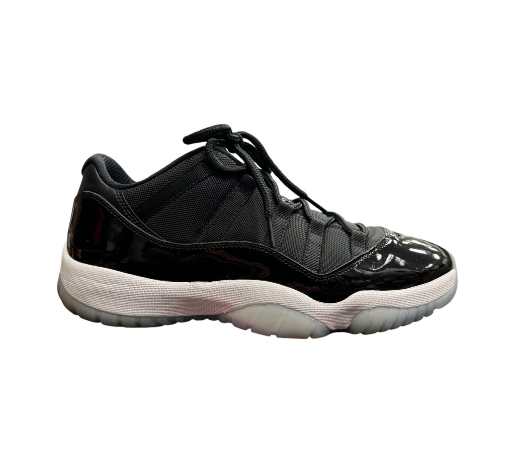 Genesis Boutique Jordan 11 Low Space Jam sneakers in black with patent leather mudguard and translucent outsole
