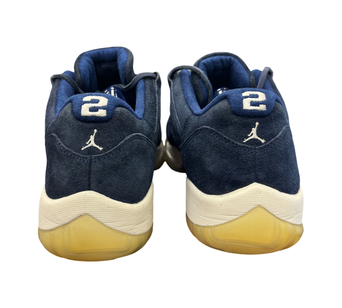 Genesis Boutique Jordan 11 Derek Jeter RE2PECT sneakers in navy suede with white number 2 and Jumpman logo on heels