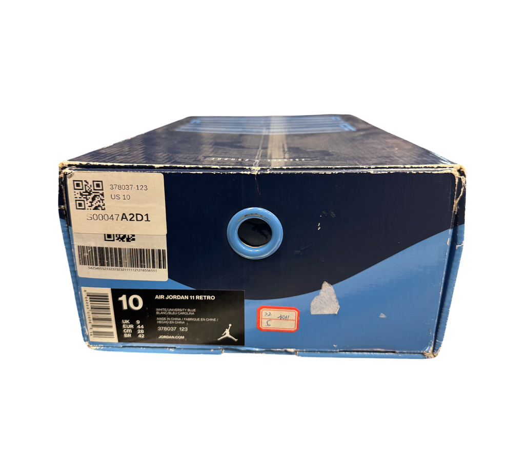 Genesis Boutique Jordan 11 Retro "Win Like 82" shoe box, size 10, white and university blue.