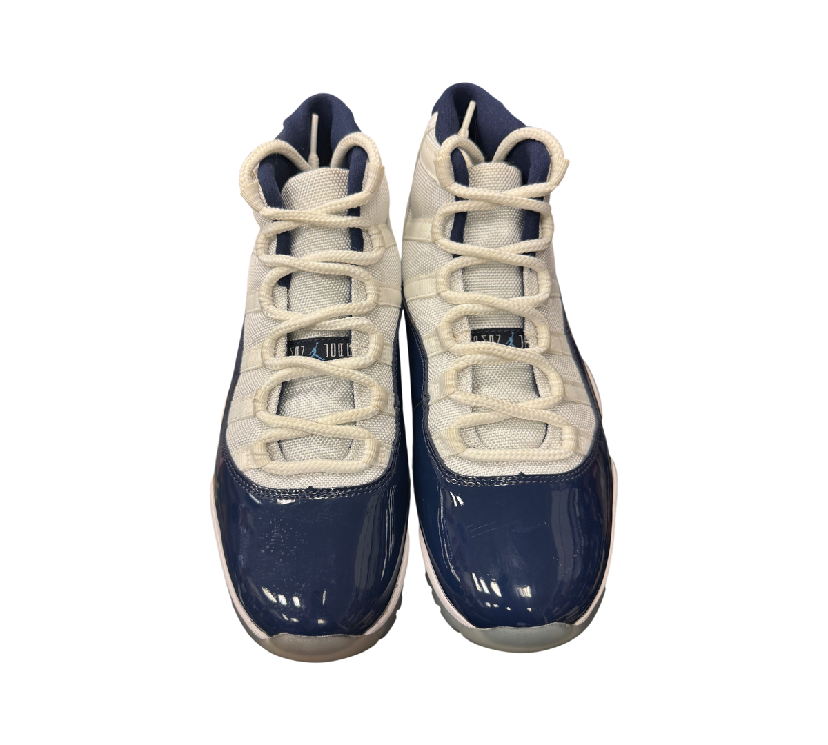 Genesis Boutique Jordan 11 Win Like 82 sneakers in white and navy patent leather with white laces