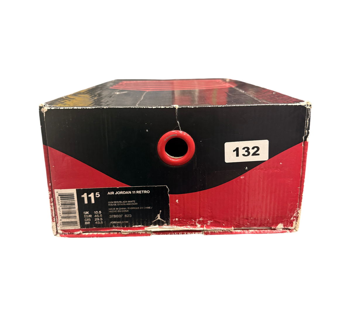 Genesis Boutique Jordan 11 Win Like 96 sneaker box with size 11.5 label and red and black branding