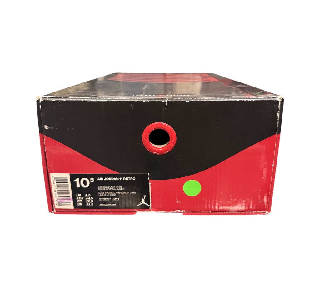Genesis Boutique Jordan 11 Win Like 96 sneaker box in red and black with size 10.5 label and authentic branding.