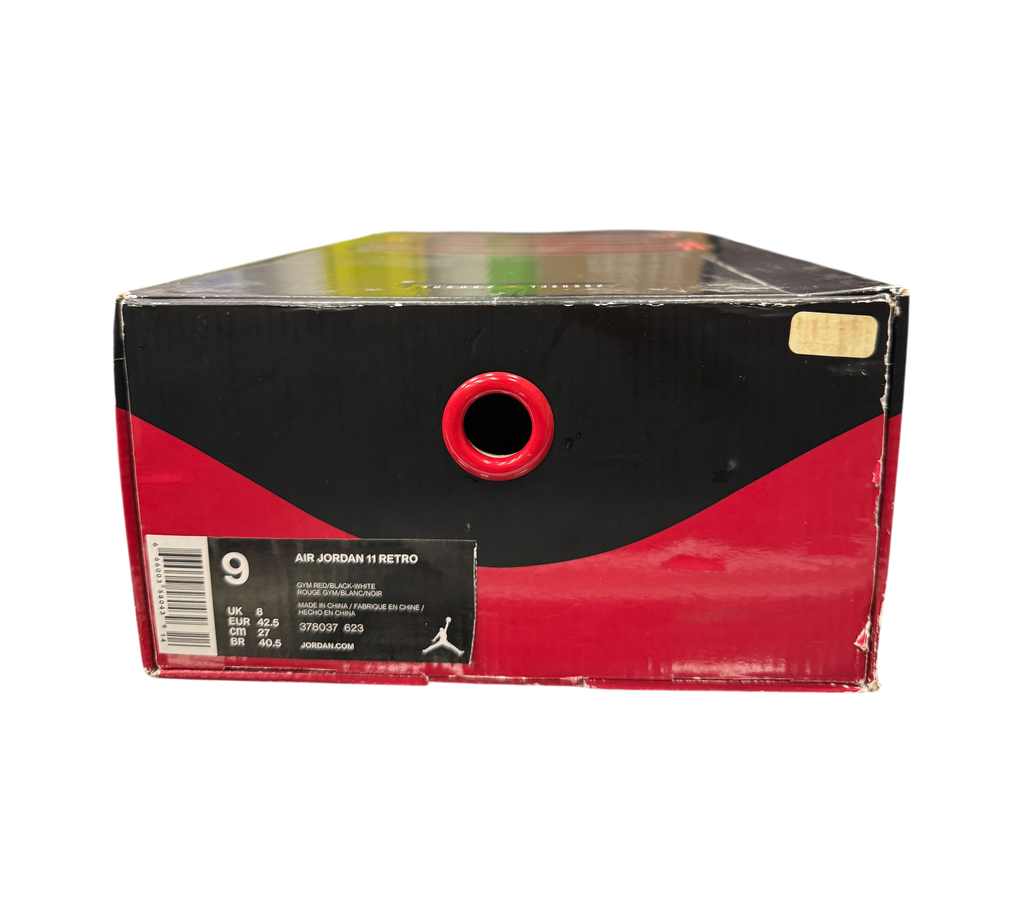 Genesis Boutique Jordan 11 Win Like 96 sneaker box with red and black branding and size 9 label