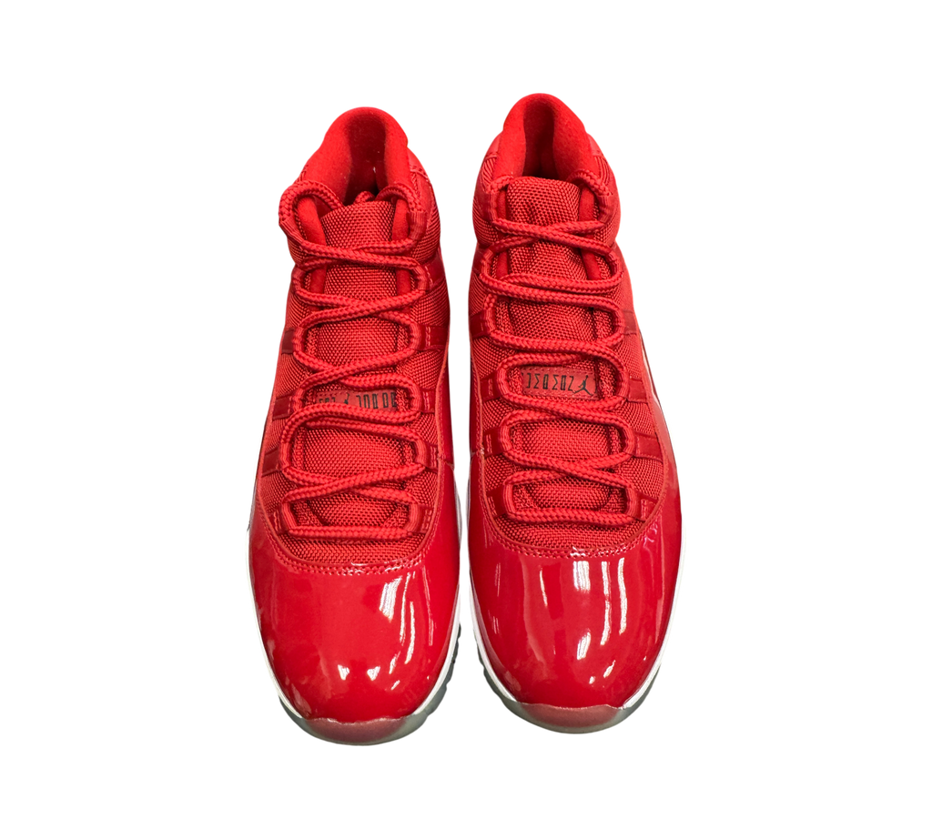Genesis Boutique Jordan 11 Win Like 96 sneakers in all-red patent leather and mesh with white midsoles