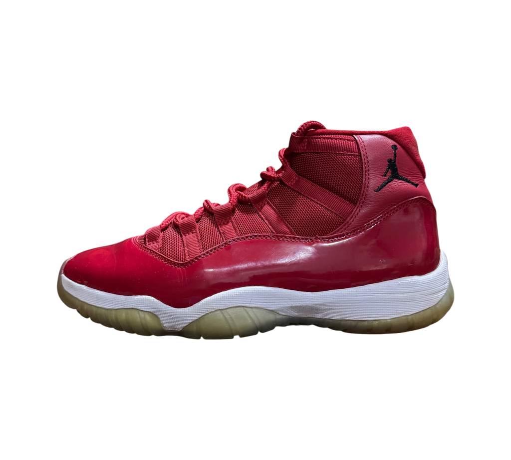 Genesis Boutique Jordan 11 Win Like 96 sneakers in red patent leather and mesh with black Jumpman logo