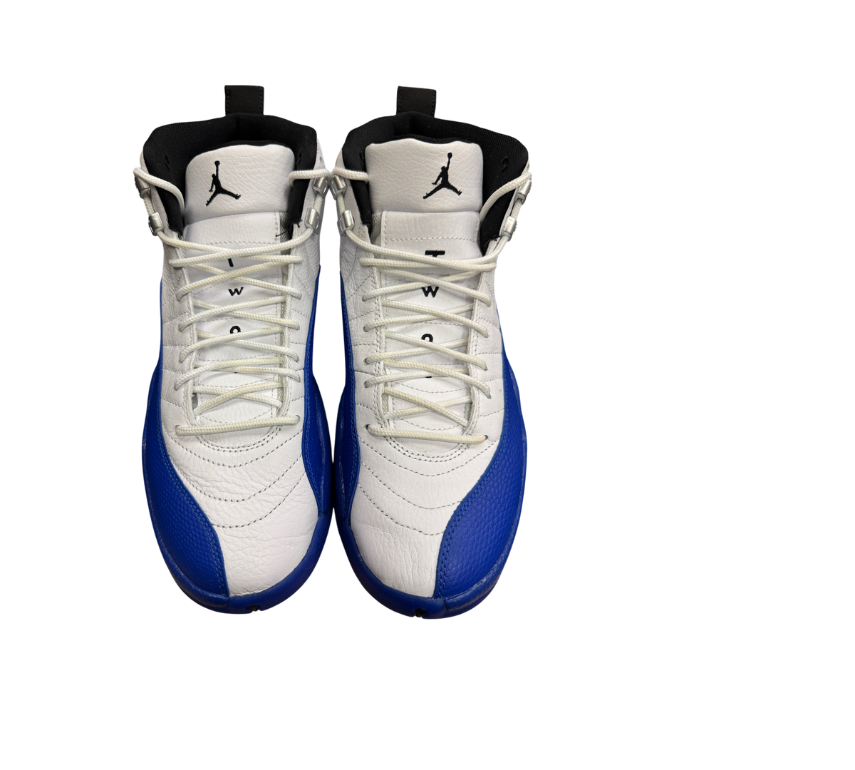 Genesis Boutique used Jordan 12 Blueberry sneakers in white and blue leather with black Jumpman branding.