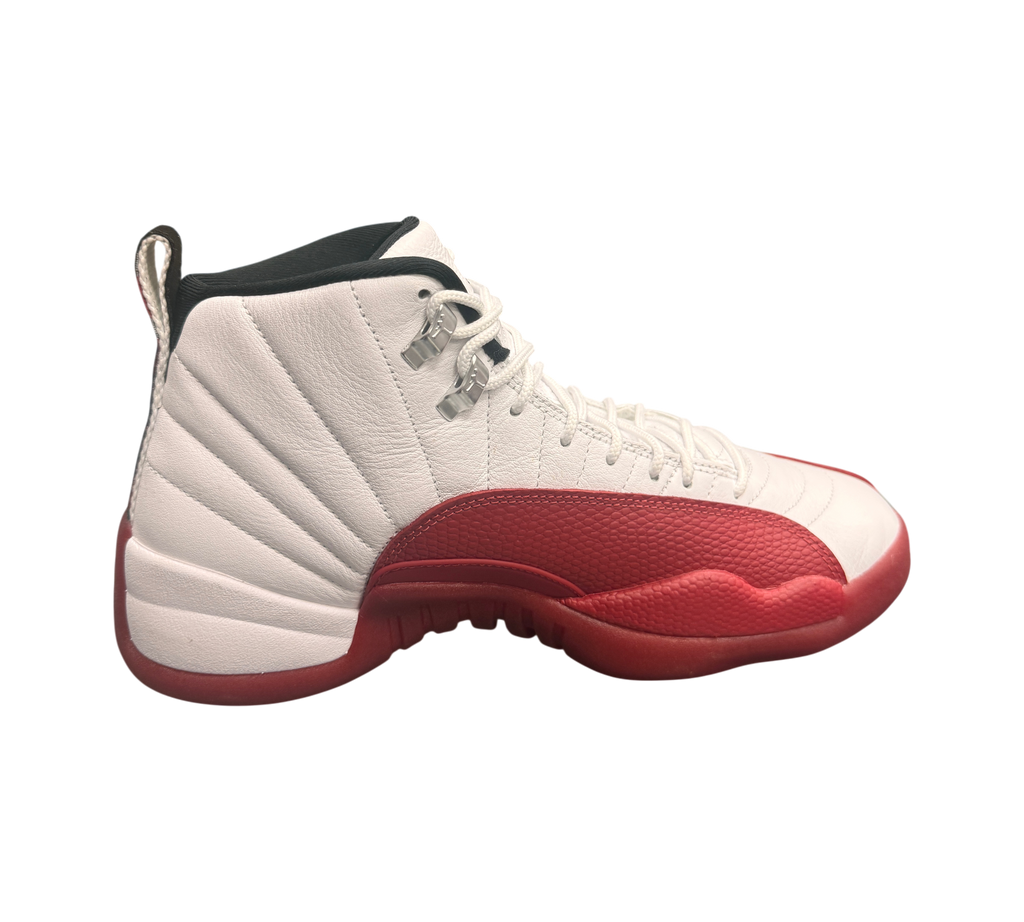 Genesis Boutique Used Jordan 12 "Cherry 2023" sneakers with white leather upper and red mudguard.