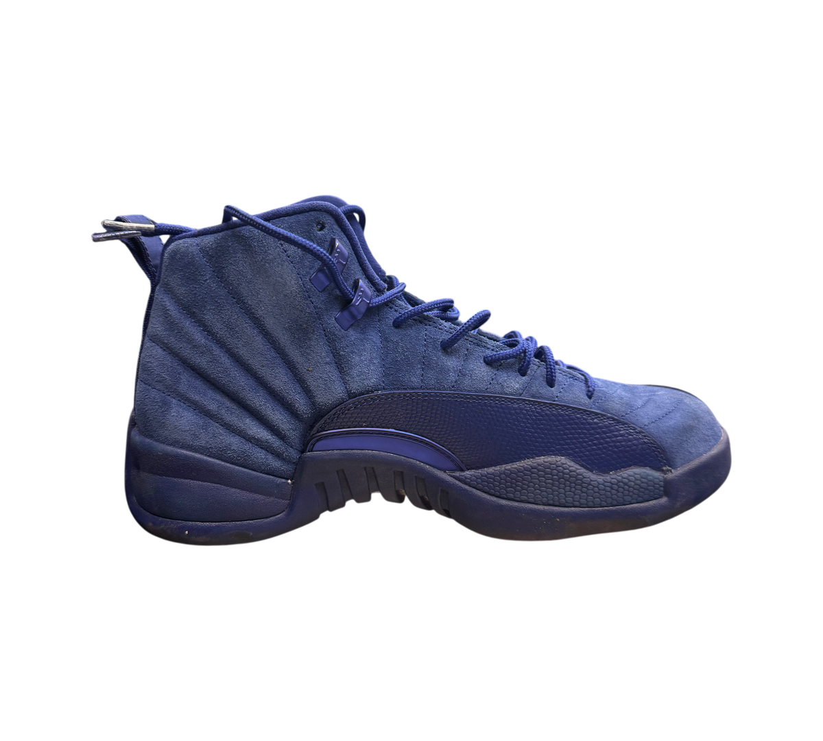 Genesis Boutique Jordan 12 Deep Royal Blue suede sneakers with OG all packaging. SKU 130690-400.