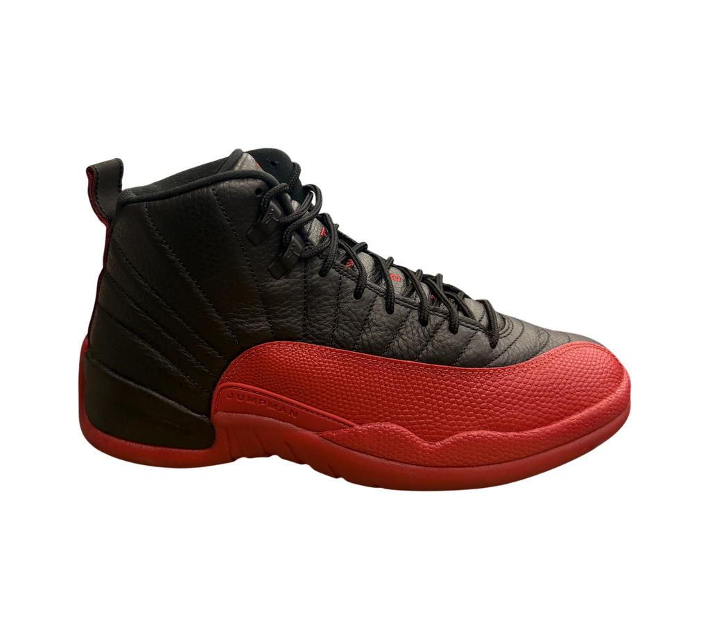 Genesis Boutique pre-owned Jordan 12 Flu Game sneakers in black and varsity red leather with original box