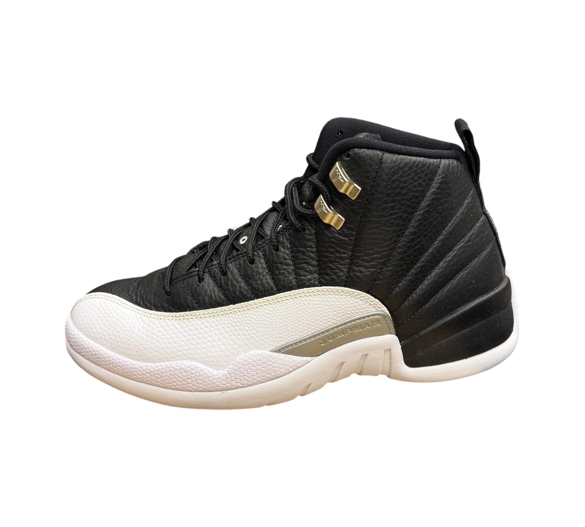 Genesis Boutique Jordan 12 Playoff sneakers in black and white leather with metallic silver eyelets
