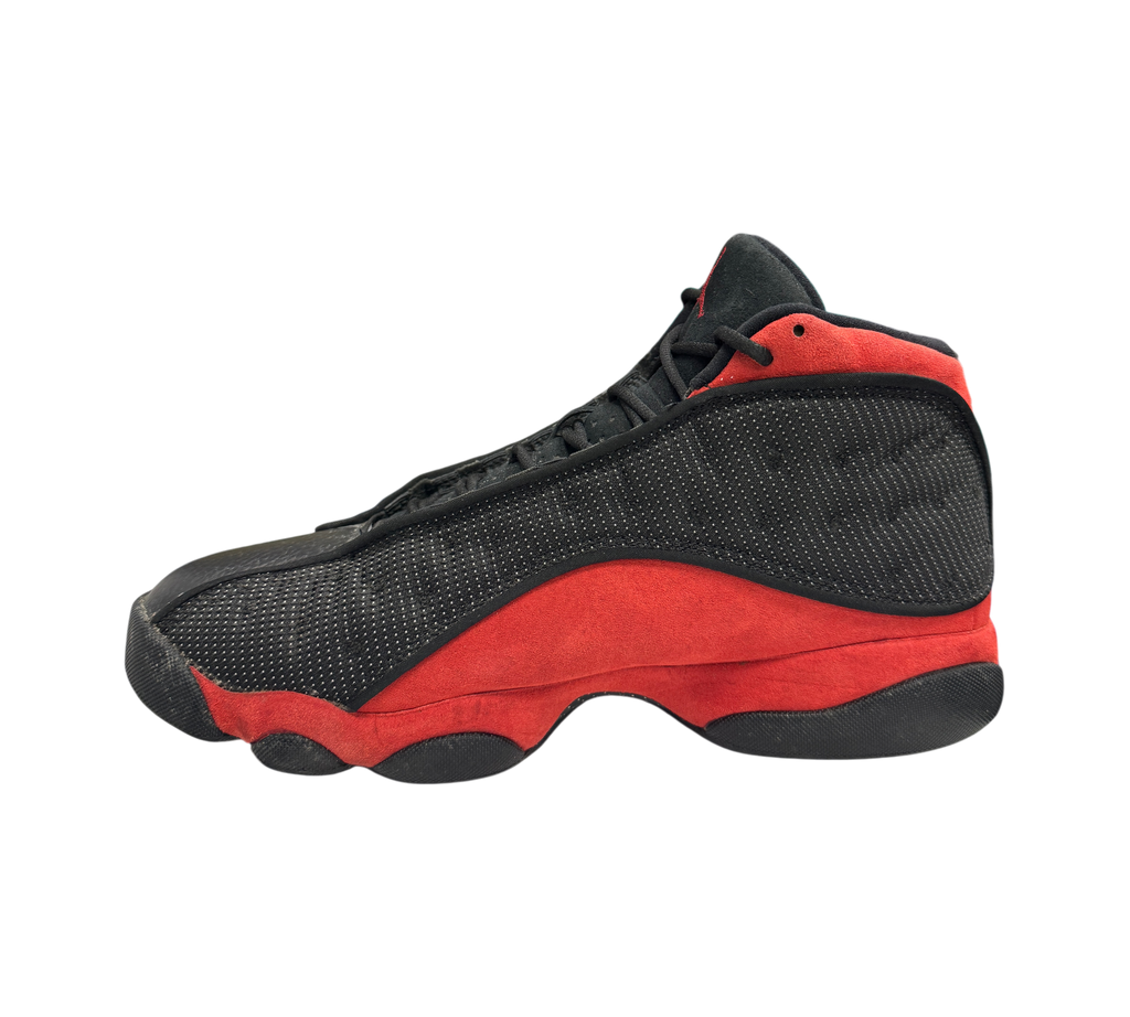 Genesis Boutique pre-owned Jordan 13 Bred sneakers in black and red suede with signature dimpled side panels.