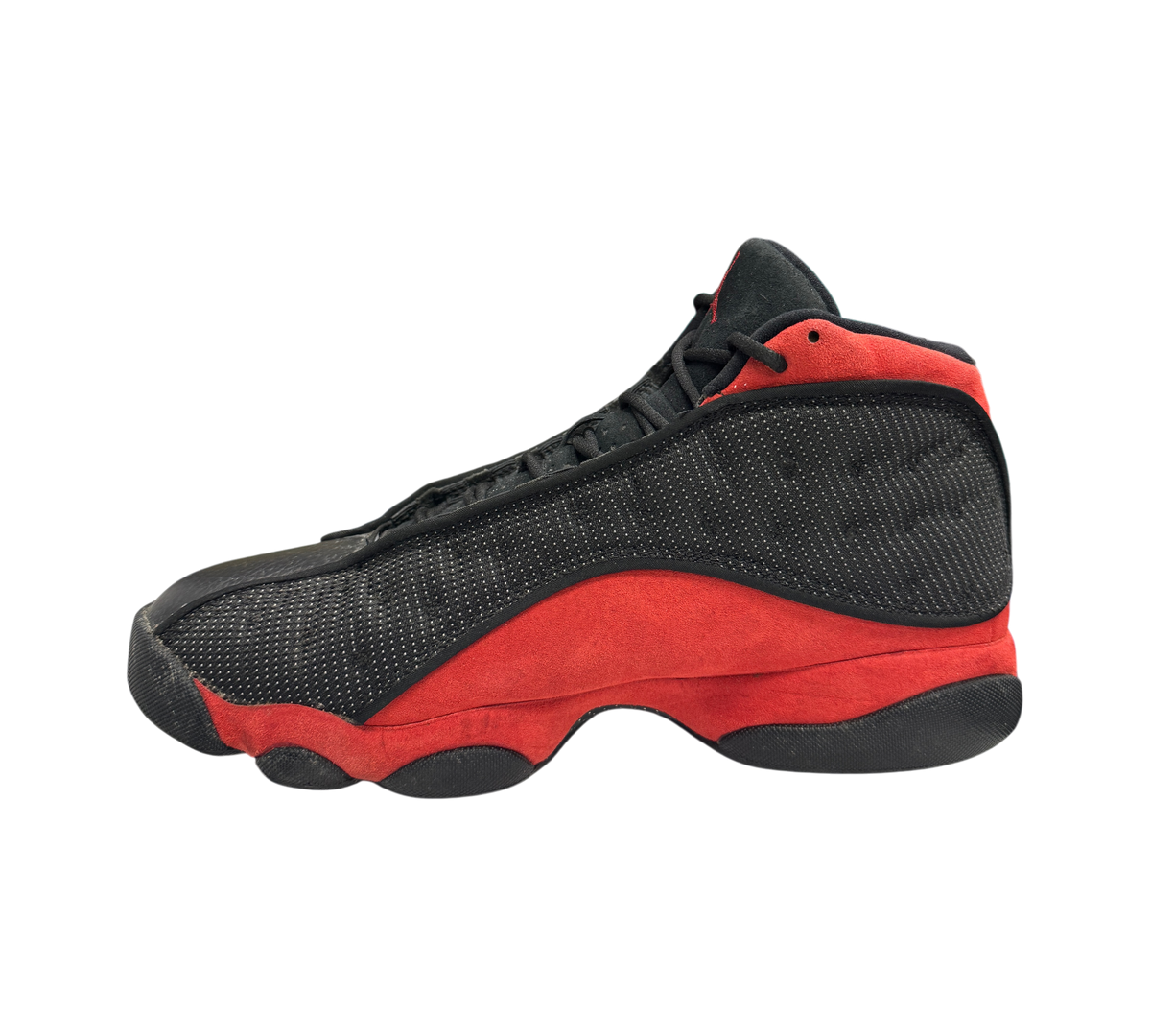 Genesis Boutique pre-owned Jordan 13 Bred sneakers in black and red suede with signature dimpled side panels.