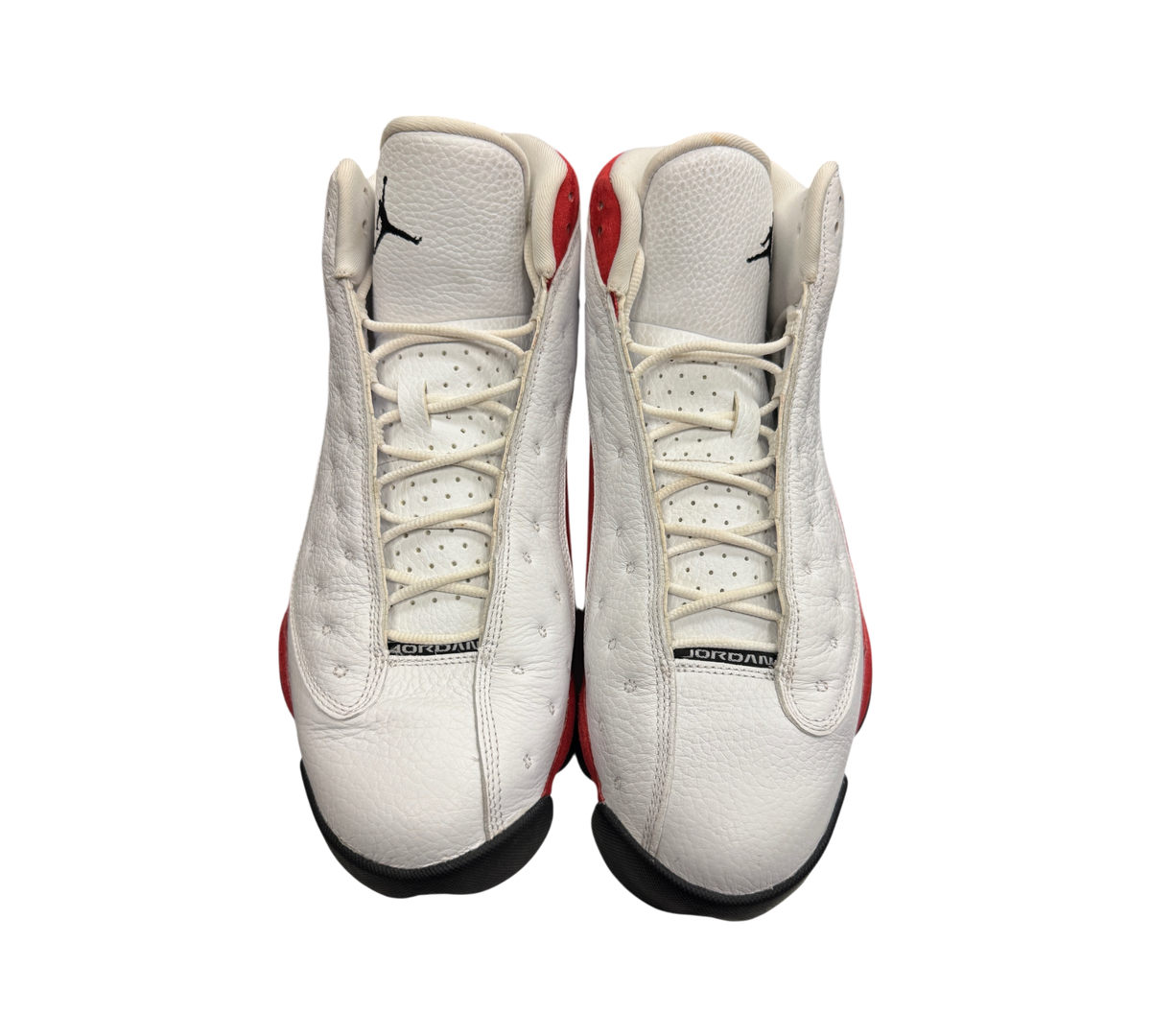 Genesis Boutique pre-owned Jordan 13 Chicago sneakers in white and red leather with black Jumpman logo