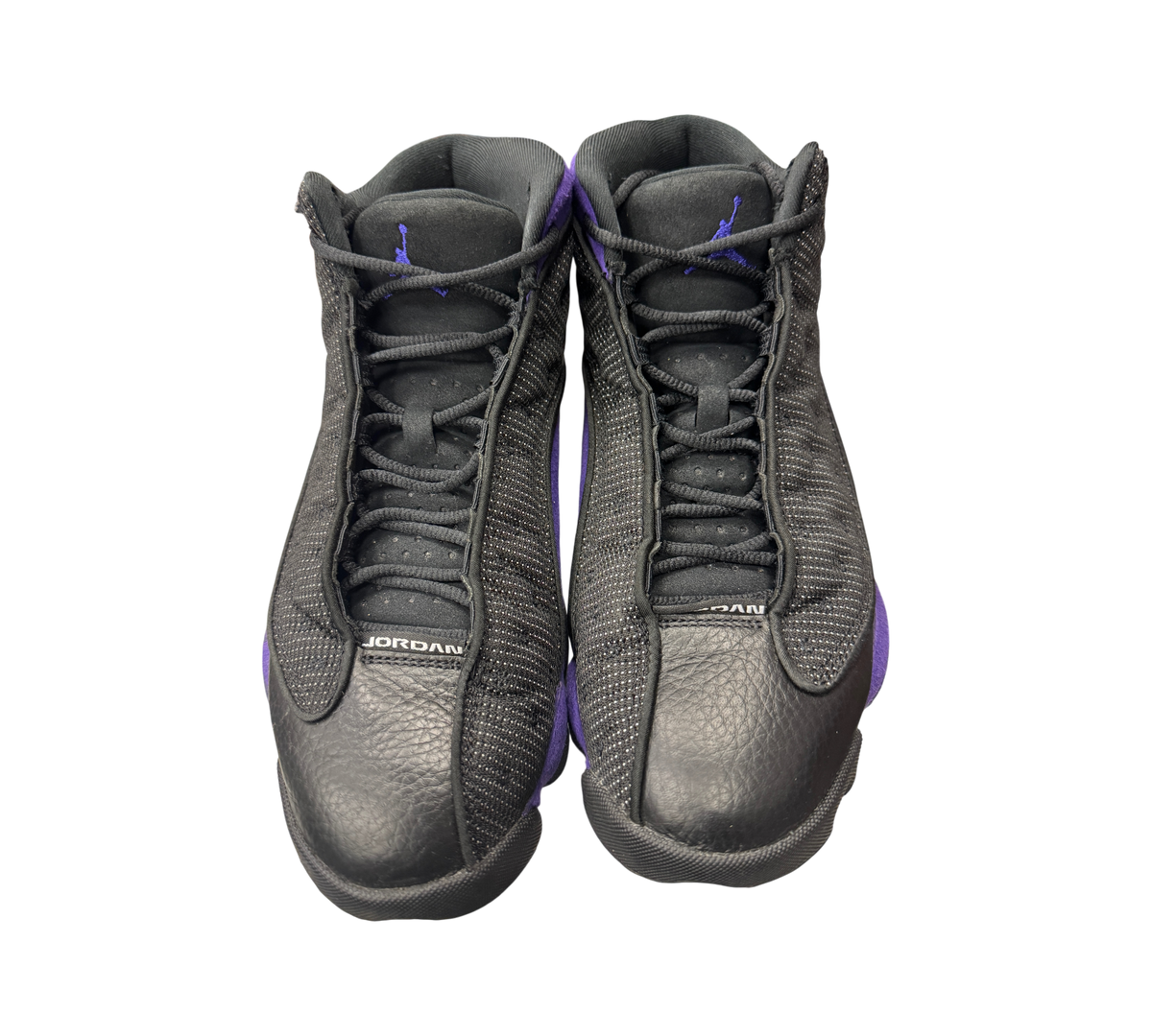 Genesis Boutique Jordan 13 Court Purple sneakers in black leather with purple accents and front lacing