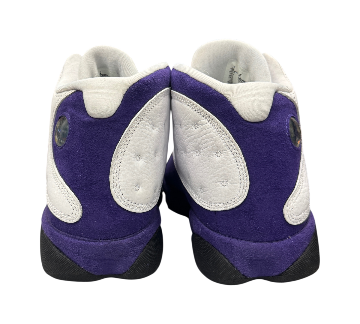 Genesis Boutique used Jordan 13 Lakers sneakers featuring white leather and purple suede back view