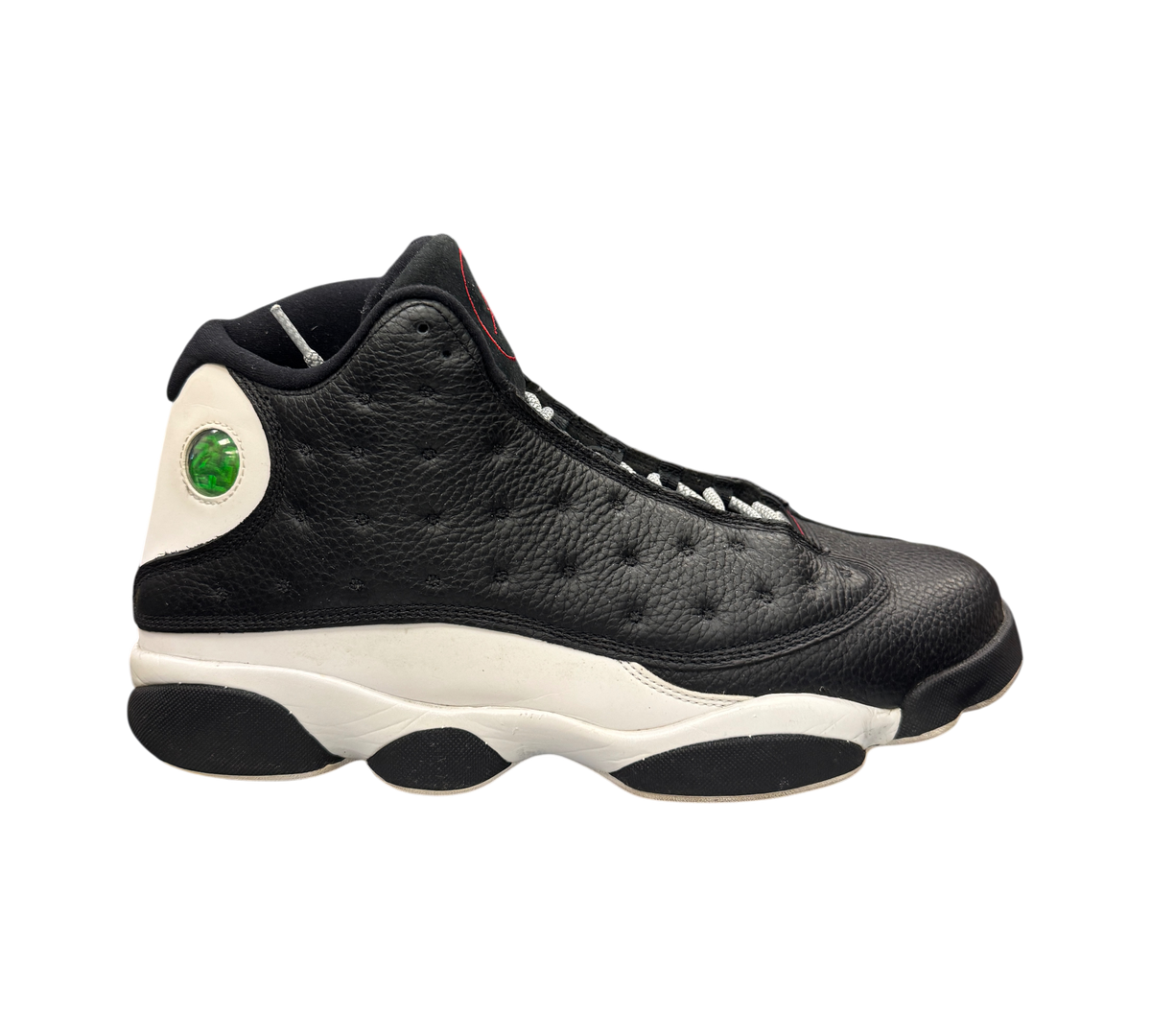 Genesis Boutique Jordan 13 Reverse He Got Game sneakers in black and white leather with signature holographic eye