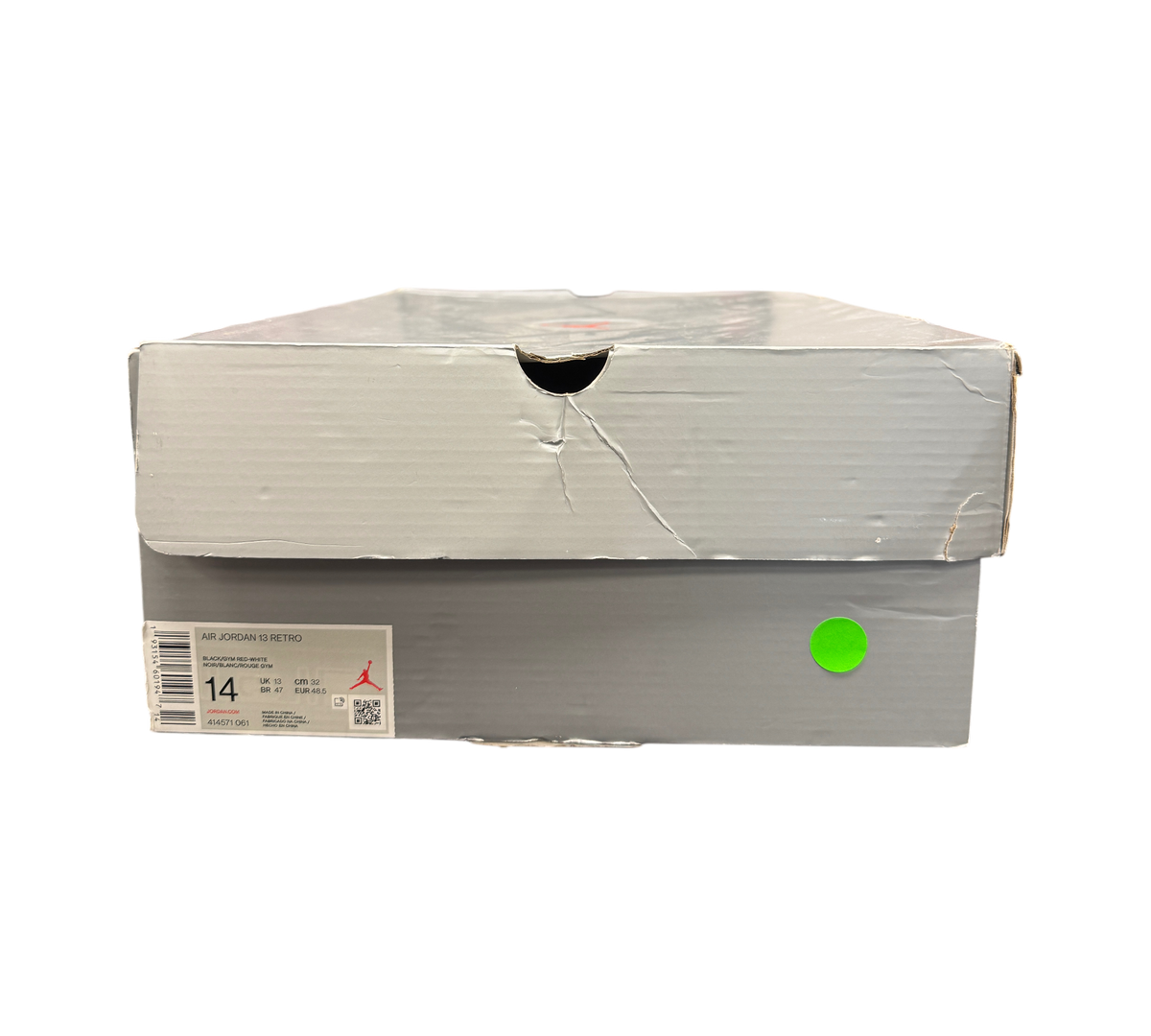 Genesis Boutique Jordan 13 Reverse He Got Game sneaker box with size 14 label and visible wear