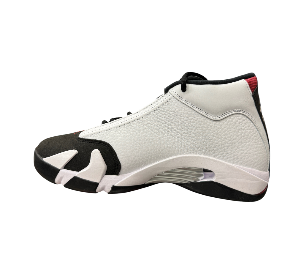 Genesis Boutique Jordan 14 Black Toe sneakers featuring white tumbled leather and black suede toe cap