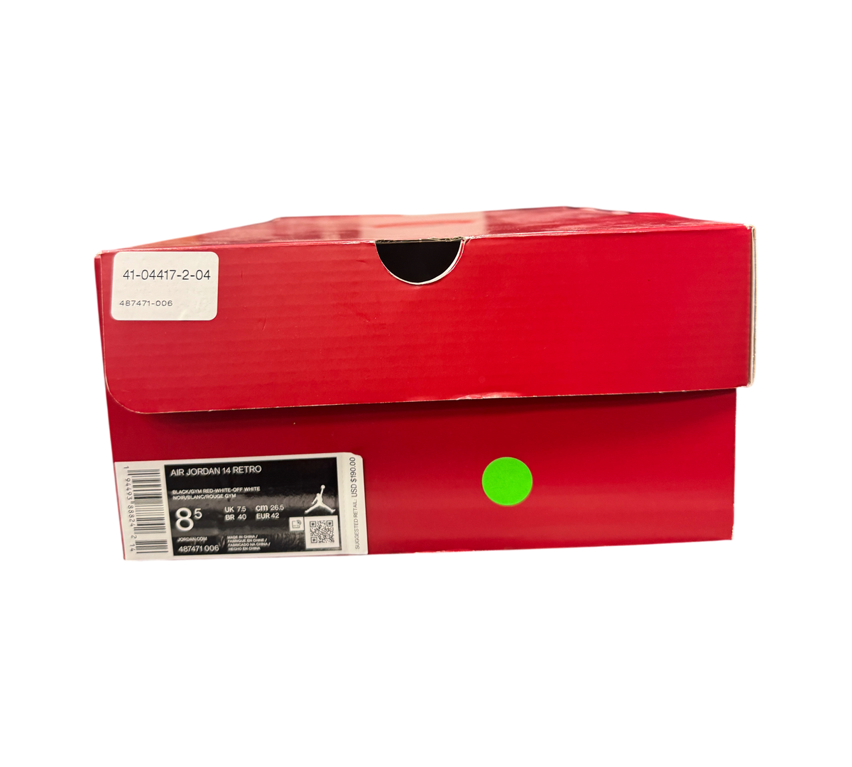Genesis Boutique Jordan 14 Toro Bravo sneaker box with size 8.5 label and retail information