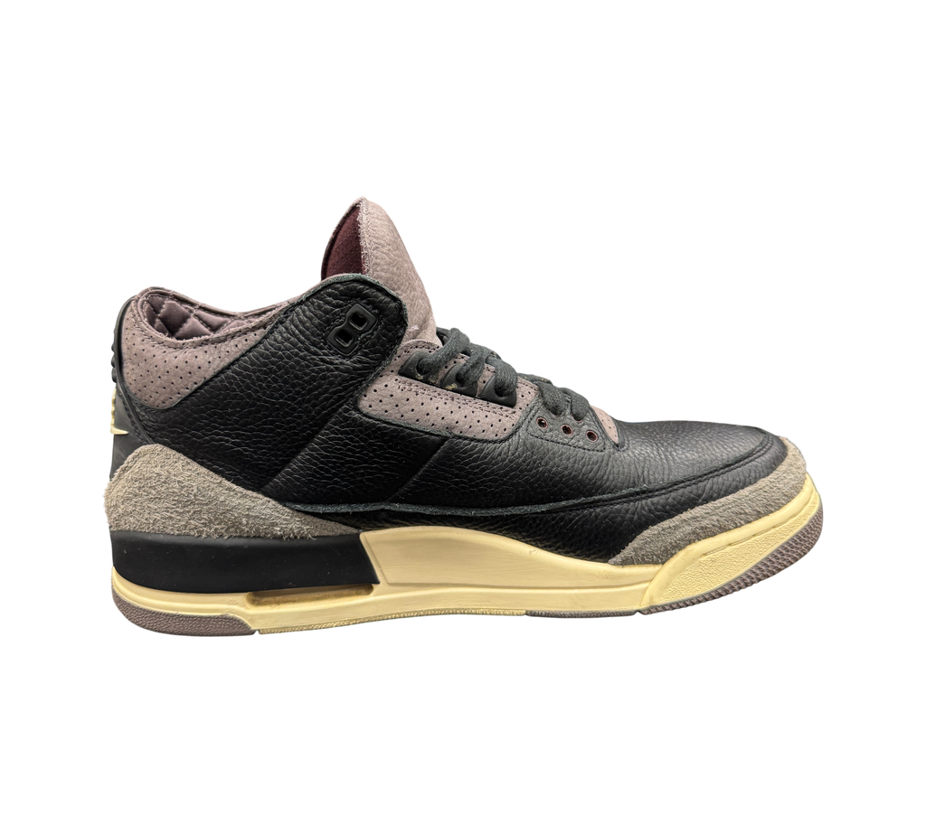 Genesis Boutique Jordan 3 A Ma Maniere sneakers in black leather with grey suede accents and vintage cream midsole.