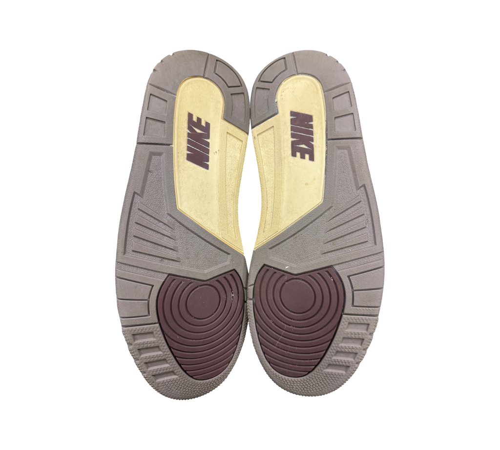 Genesis Boutique used Jordan 3 A Ma Maniere sneakers showing the brown and cream rubber outsoles with Nike branding