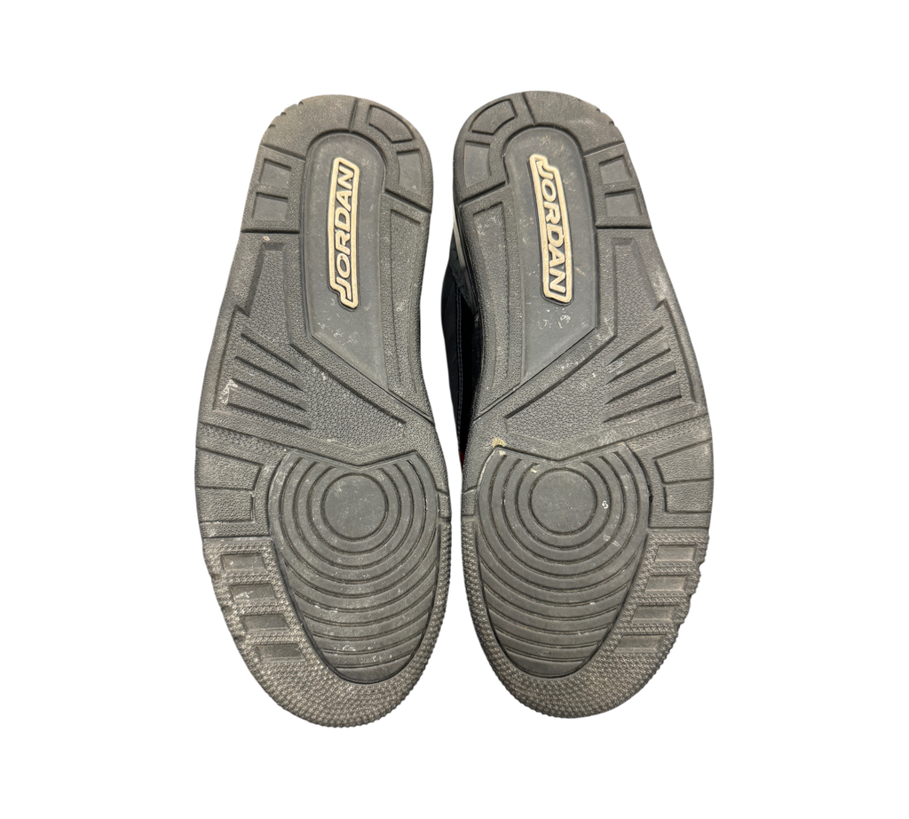 Genesis Boutique used Jordan 3 Black Cat sneakers showing the black rubber outsoles with Jordan branding