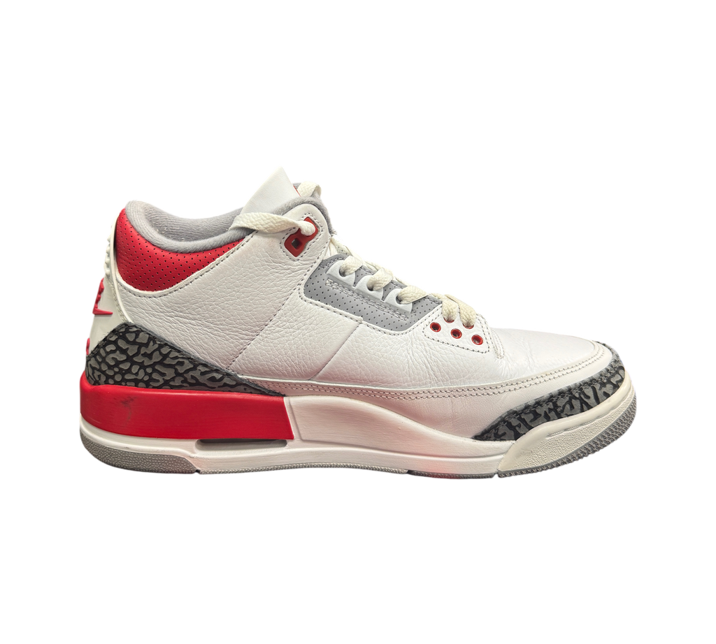 Genesis Boutique Jordan 3 Fire Red sneakers in white leather with iconic elephant print and red accents