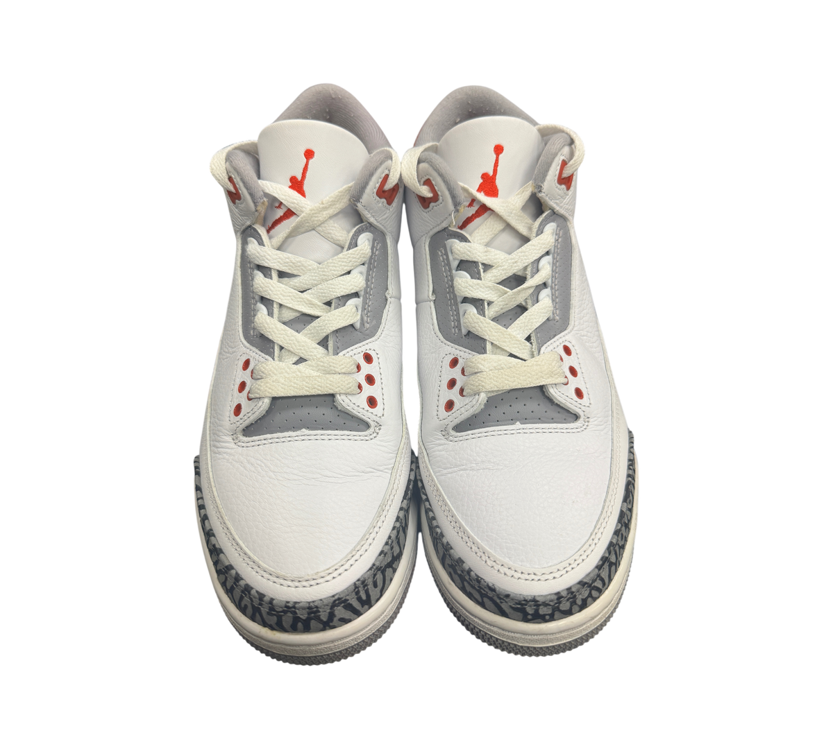 Genesis Boutique used Jordan 3 Fire Red sneakers in white leather with grey elephant print and red accents