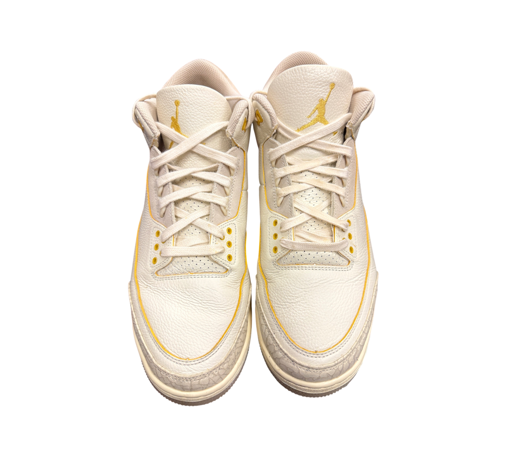Genesis Boutique Jordan 3 J-Balvin Medellín Sunset sneakers in cream leather with yellow accents and elephant print